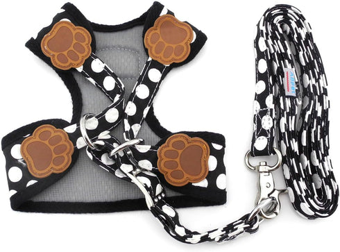 SMALLLEE_LUCKY_STORE Soft Mesh Nylon Vest Pet Cat & Dog Harness Leash Set, Black, S (Chest: 9.5"-13.5")