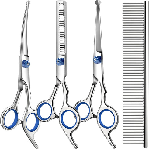 Saccison Professional 4 in 1 Dog & Cat Grooming Scissors Kit with Safety