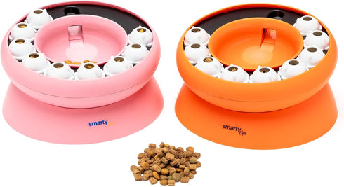 Interactive Cat Slow Feeder Bowl, Cat Treat Puzzle Feeder for Healthy Weight - 8.27 x 8.27 x 4.76 inches (Orange)