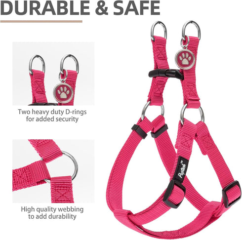 PUPTECK No Pull Dog Harness, Soft Adjustable Basic Nylon Step in Puppy Vest for Outdoor Walking, Deep Pink
