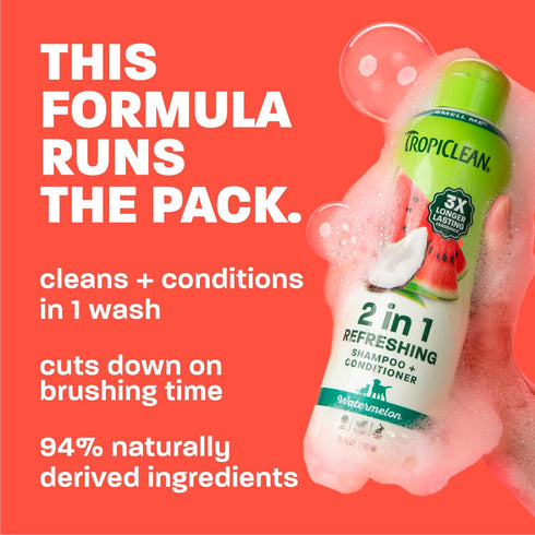 2-in-1 20 oz TropiClean Watermelon Refreshing Cat & Dog Shampoo and Conditioner | Cat & Dog Bath Supplies | | Made