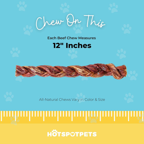 Beef Jerky Dog Treats - 6 Inch Thick Esophagus Braided Sticks, 12 Inch - 5 Pack, All Natural Bulk Chews