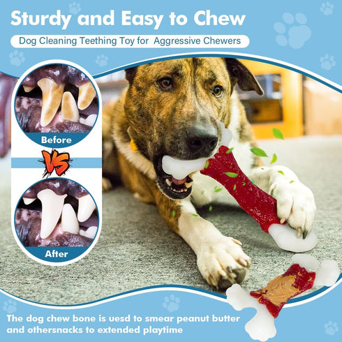 Dog Toys for Aggressive Chewers, Tough Indestructible Dog Bones with Real Bacon & Beef Flavors (Bacon)