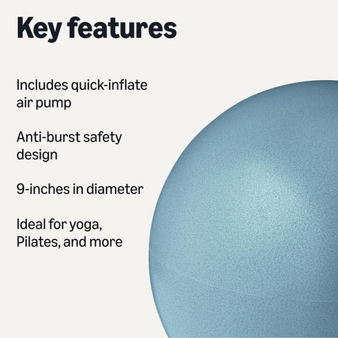 9-Inch Amazon Basics Mini Pilates Ball, Anti-Burst Exercise Ball for Yoga, Core Training