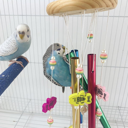 FlidRunest Bird Chewing Toys with Colorful Bells, Conure Wind Chimes Chew Toy with Colorful Stick, Bird Parrot Cage