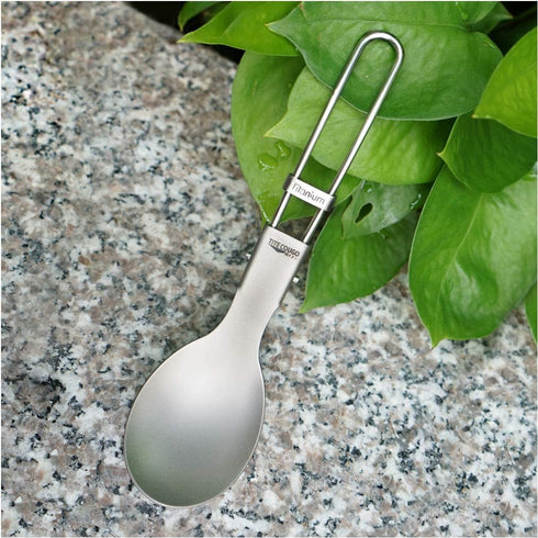 GADIEMKENSD Ultralight Outdoor Titanium Folding Spoon, Healthy Camping Scoop, 18g