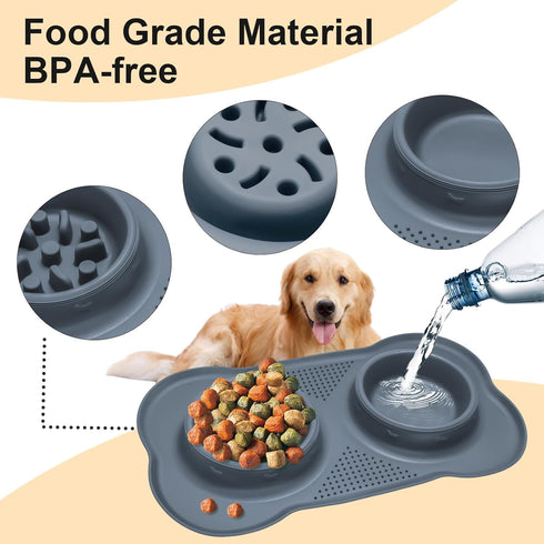 Slow Feeder Dog Bowls, Non-Skid Silicone, Non-Spill Drinking Bowl for Small Medium Dogs and Cats, Dishwasher Safe
