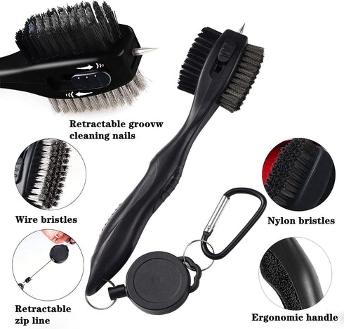 Golf Club Brushes, Cleaning Tool with Retractable Cleaning Nails, Oversize Double Brush Head