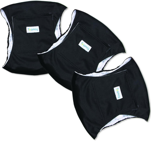 Teamoy 3 Pack Male Dog Diaper Wrap - Washable Puppy Belly Bands, Super-Absorbent, Comfortable, Black