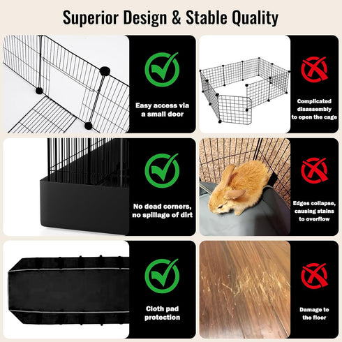 PAWING 12 Panels Small Animal Playpen with Waterproof Mat - Durable Metal Wire Yard Fence for Guinea Pigs, Kittens
