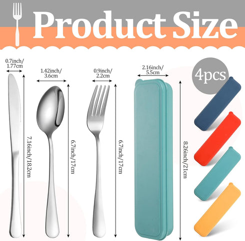 Yinkin 4 Pack Portable Travel Utensils Set with Case Reusable Stainless Steel Silverware Flatware Camping Cutlery Include Fork Spoon Knife for Work School Dishwasher Safe(Mixed Color) by Yinkin
