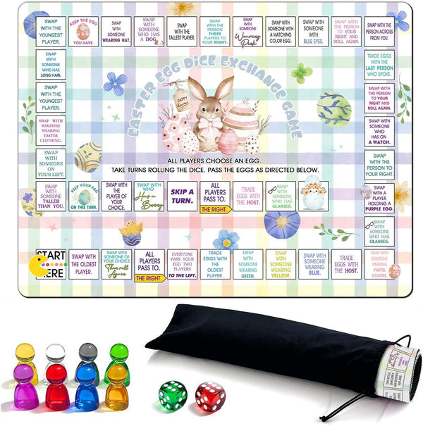 Fisahat Easter Party Games,Dice Easter Egg Exchange Game,Rubber Mat Board Game,Easter Egg Party
