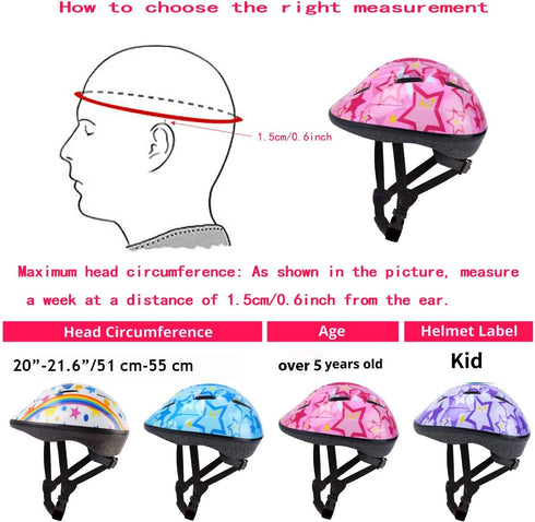 Kids Helmet Adjustable for Ages 3-8, Boys Girls, Toddler Helmet with Protective Sports Gear Set, Knee Elbow Pads, Wrist