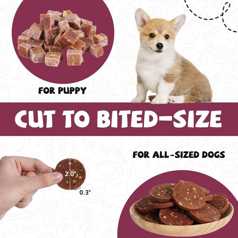 12.5 oz PAWUP Duck Jerky Dog Treats Duck & Apple Sausage Slices, Training Treats with Taurine for Small, Medium & Large