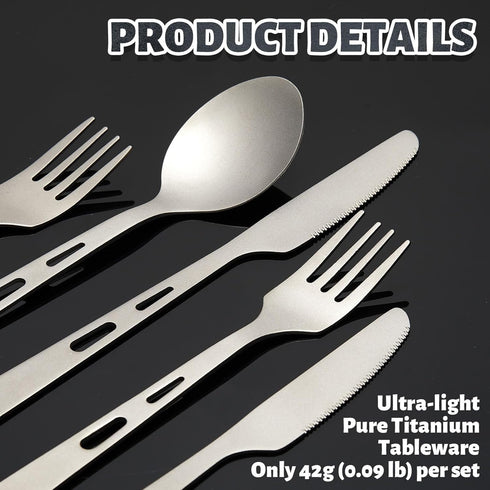 6 Set Set Backpacking Pcs Pure Titanium Fork Spoon Knife Camping Utensils Portable Titanium Cutlery, Lightweight Travel