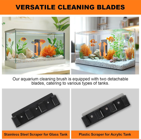 hygger Aquarium Magnetic Brush, Fish Tank Glass Algae Scrubber with Detachable Stainless Steel and Plastic Scraper