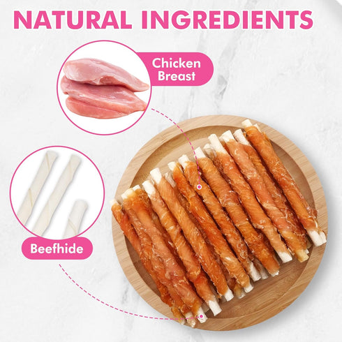 21.16 oz 14.1oz Chicken Duck Beef Meat Rolls Dog Treats & Chicken Wrapped Rawhide Sticks