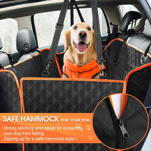 Giomoc Hammock 4 Dog Car Seat Cover for Back Seat, Waterproof Seat Protector Scratchproof Pet with Bags Side Flaps