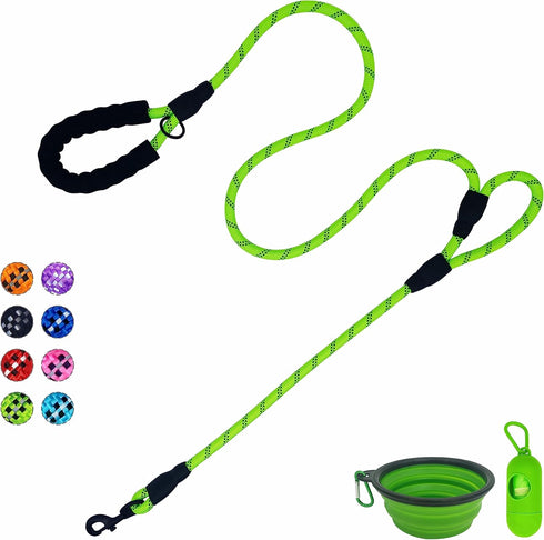 6ft Double Handle Dog Leash with Padded Handle, Reflective Double Loop for Large Medium Dog Control (Green)