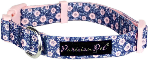 Parisian Pet Dog Collar, Adjustable “Midnight Blossoms” Pattern Collar for Female Puppies, Comfortable Nylon for Small
