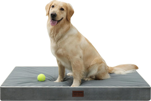 Dog Bed Mats for Big Dogs - Orthopedic Thick Egg Foam Crate Bed, Removable Washable Cover, Non-Slip Bottom (Dark Gray,