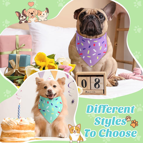 50 Set 5 Sanwuta Pcs Birthday Dog Bandanas Bulk Pastel Candy Sprinkles Bandanas for Dogs Triangle Kerchief Bibs Scarf