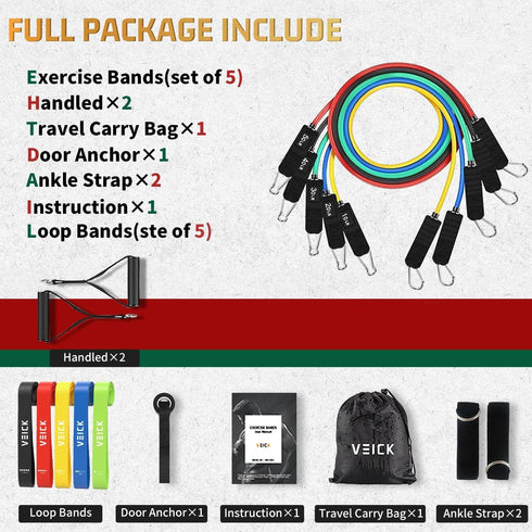 VEICK Resistance Bands for Working Out, Exercise Bands with Handles for Men and Women, Fitness Weights at Home