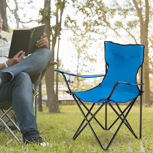 BTinoe Camping Chair with Cup Holder,Blue Folding Chairs for Outside,Oxford Cloth Beach Chair,Heavy Folding Chair
