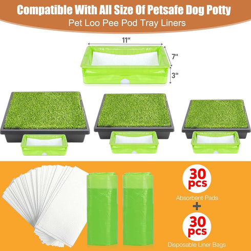 30 Pack Xfire Pet Loo Liners for Petsafe Dog Potty Pee Pod, Disposable Pet Loo Tray Liner Bags with Absorbent Pads