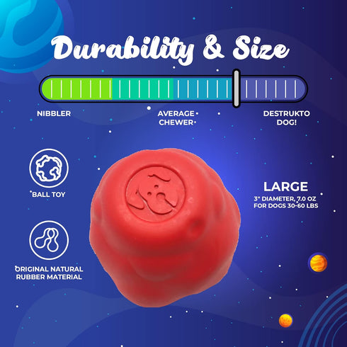 SodaPup Spotnik Asteroid - Durable Dog Ball Toy & Chew Toy Made in USA from Non-Toxic Natural Rubber