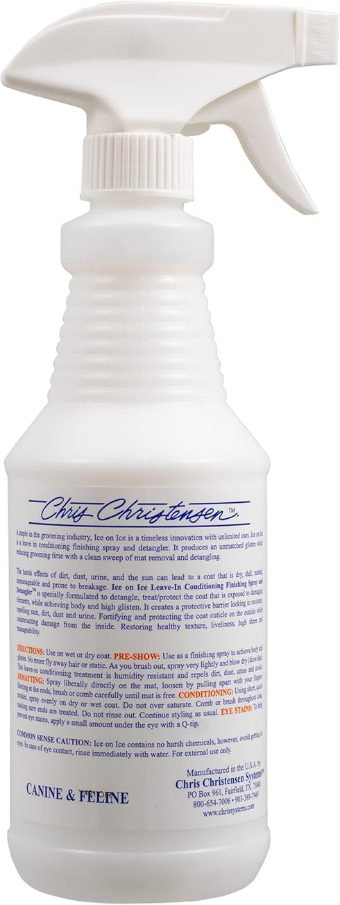 Chris Christensen Ice on Ice Detangler and Finishing Dog Spray, Groom Like a Professional, Ready to Use, Helps Brush/Comb Glide Through Coat, Conditions, No Residue, All Coat Types, Made in USA, 16 oz