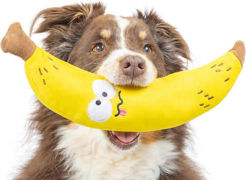 Huxley & Kent Bruiser Banana Dog Toy (Small) | Funny Power Plush with Squeaker | Fun, Durable Gift | H&K Squeaky Toy