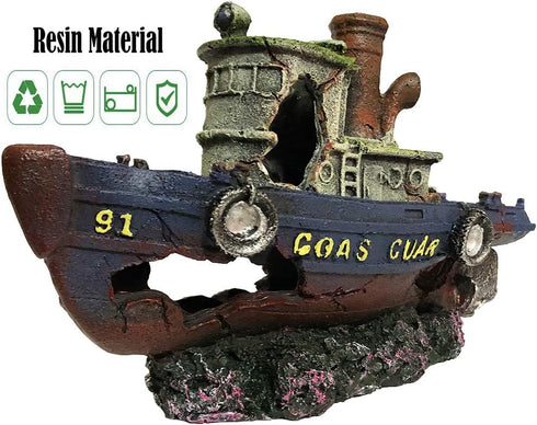 Aquarium Large Shipwreck Decorations, Lifelike Resin Pirate Ship Decor for Fish Tank