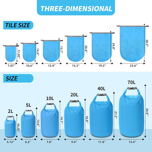 Waterproof Dry Bag Set, Small Lightweight 40L Dry Bags for Paddle Board Kayaking, Fishing, Camping (Blue, 2Pack)
