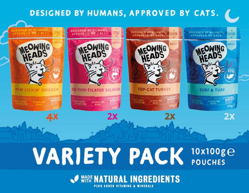 Wet Cat Food - So-Fish-Ticated Salmon, 93% Natural Salmon, Chicken & Beef Pouches, Grain-Free Recipe (10 x 100 g)