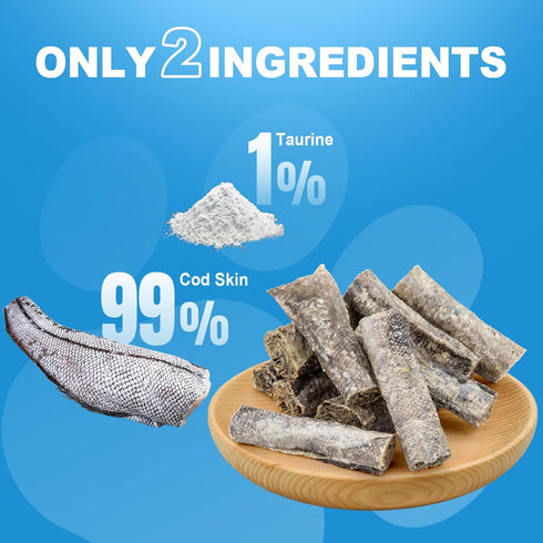 Amzey Cod Skin Dog Treats, 24 OZ, Pack of 4 Resealable Bags, 100% Natural Dried Cod Fish Chews, High Protein Omega-3