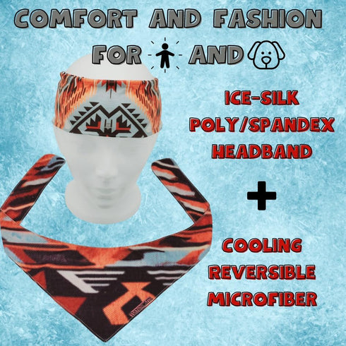 Cooling Dog Bandana and Matching Headband Set for Men/Women Fitness, Pet Scarf for Dogs (Red, X-Large)