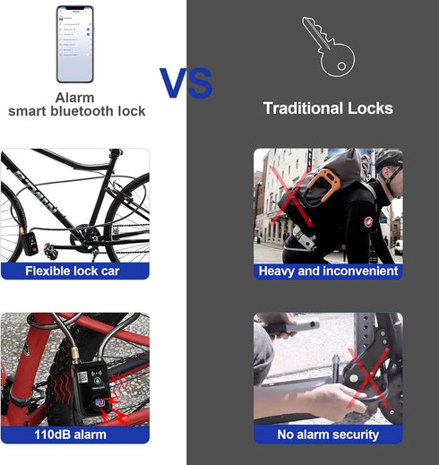 NUNET Bluetooth Bike Lock - Keyless APP Controlled Anti-Theft Waterproof 71in Steel Cable with 110db Alarm, Gray
