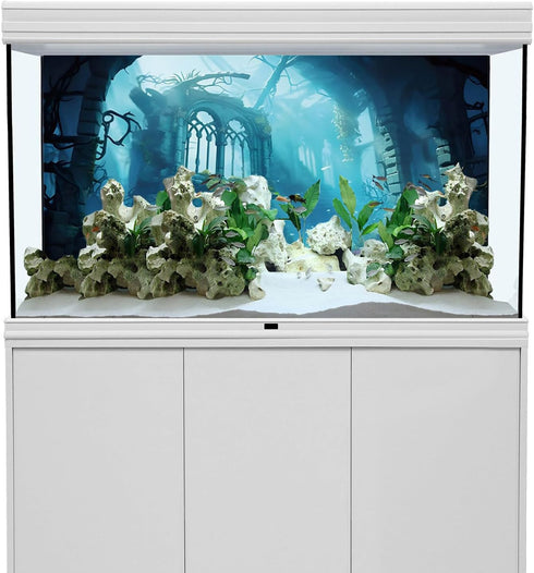 AWERT 30x18 inches Polyester Undersea Aquarium Background - Ruins and Aquatic Plants Decor