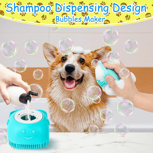 Ponpon 3PCS Dog Bath Brush with 4Pcs Dog Toothbrush, Adjustable Ring Handle Dog Shampoo Brush for Bathing