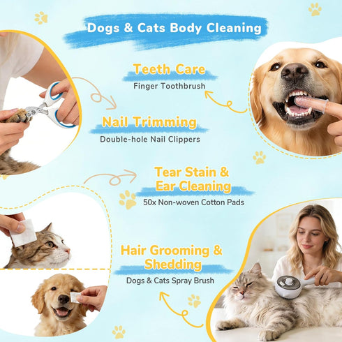 Yonvelt 10Pcs Set 100ml Gift-Set Mist Spray Brush Kit for Cats & Dogs, Hair Health & Grooming with Waterless Shampoo