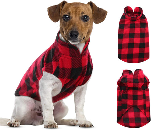ASENKU Plaid Dog Fleece Vest, Soft Comfortable Pet Pajamas, Warm Winter Dog Shirt Jacket for Cold Weather - Red, XXS