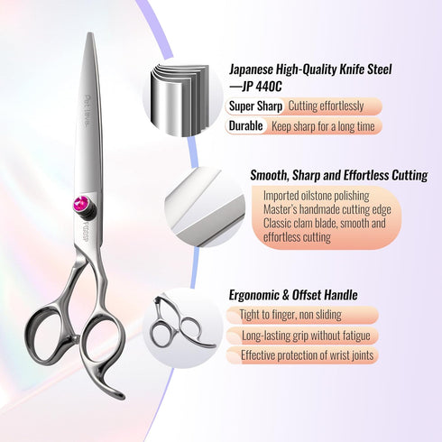 Straight Dog Grooming Scissors 7.0'', Professional Shears for Pet Cat Japan 440C, Super Sharp for Small Dogs