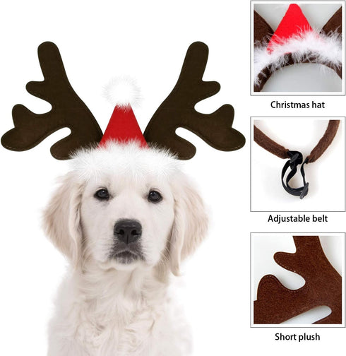 KUDES Dog Christmas Reindeer Antlers Headband, Classic Elk Hat Headwear Pet Costumes Accessories