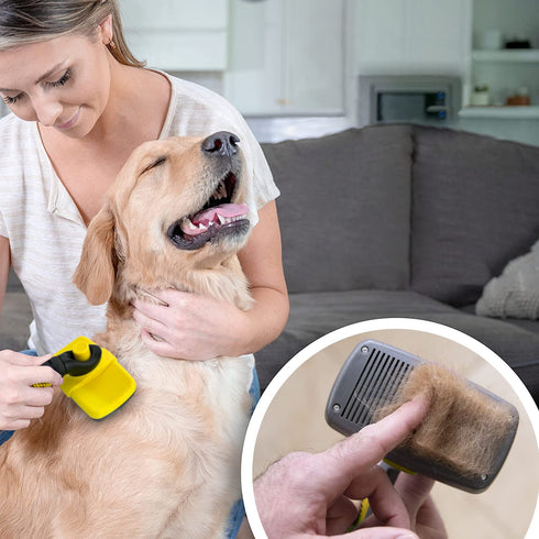 Self-Cleaning Grooming Brush for Dogs and Cats, Retractable Bristles for Easy Hair Removal - 7.5" Size