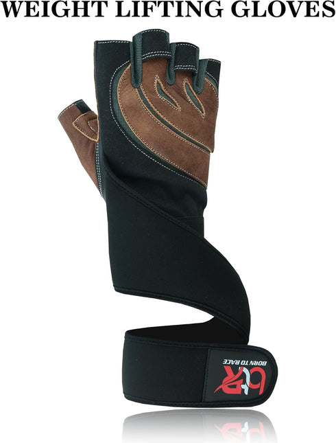 Weight Lifting Leather Padded Gloves for Men and Women Fingerless Body Building Long Wrist Support Training Gym