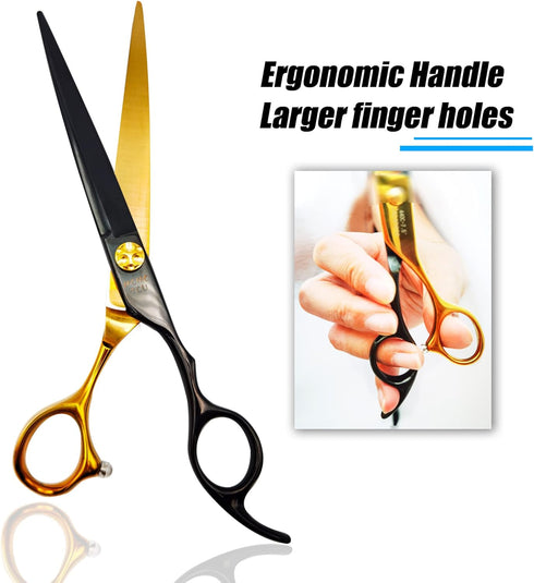 Black & Gold Professional Straight Dog Grooming Scissors, 7'' Sharp and Durable Japanese 440C Stainless Steel Pet Shears