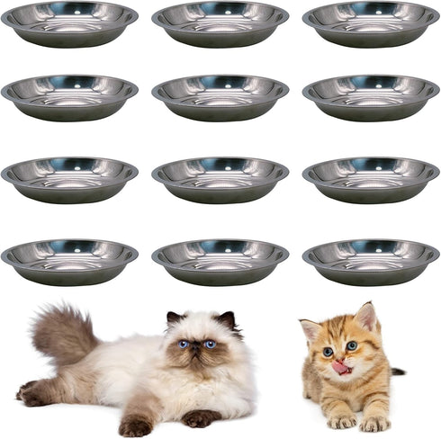Hamiledyi 12 Pcs Stainless Steel Cat Bowls - Replacement Plates for Whisker Fatigue Relief