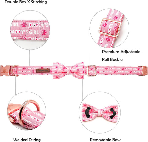 Lionheart glory Dog Bow Collar Valentine's Day Dog Collar for X-Large Dogs, Pink Dog Collars with Bowtie Spring Dog Collar Pet Collar Bows