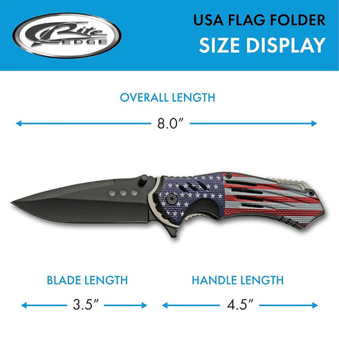 SZCO Supplies 300552-US American Flag Assisted Open Liner Lock Folding Knife, 8" Length, Red/White/Blue